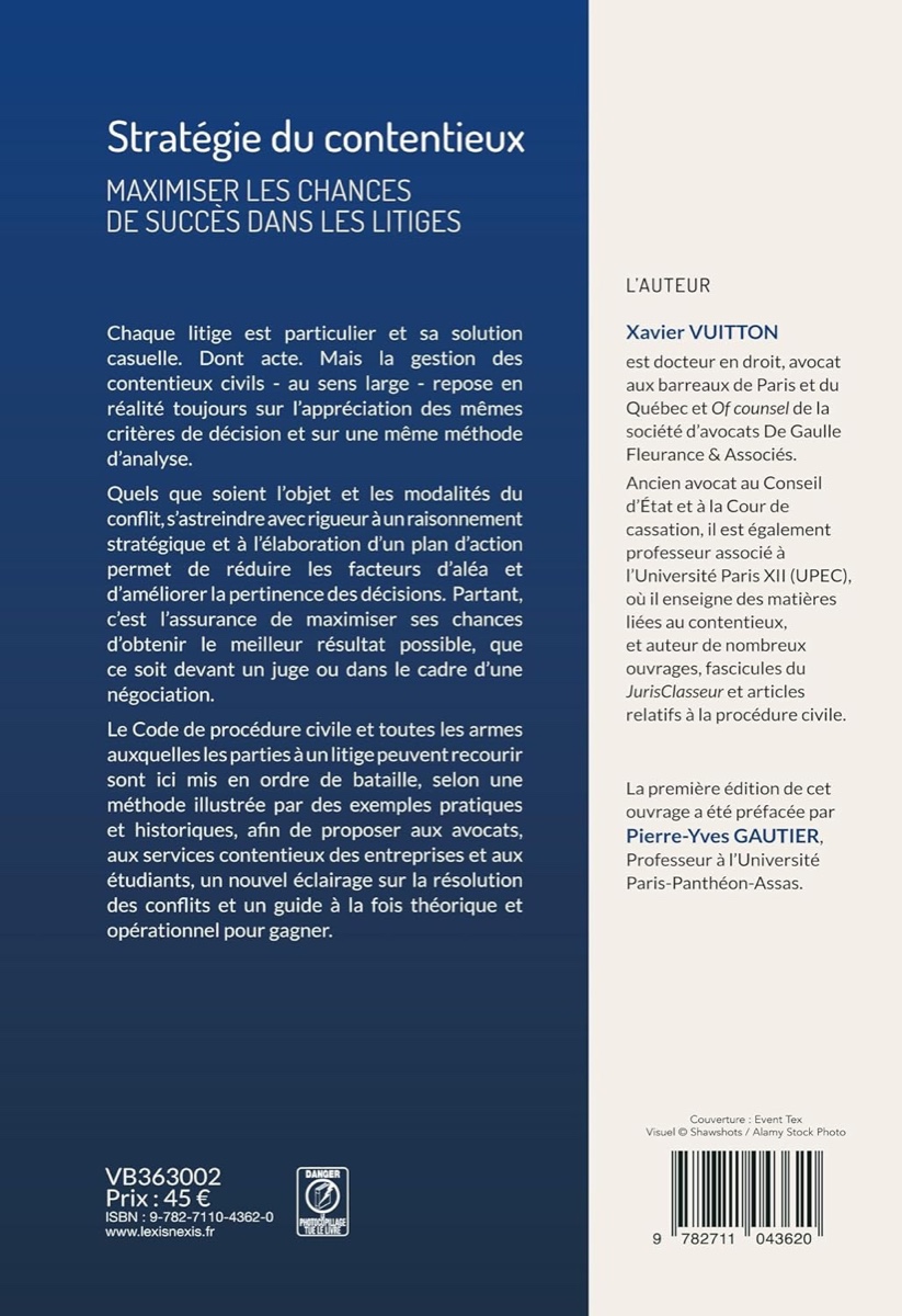 Quatrième de couverture du livre Stratégie du contentieux